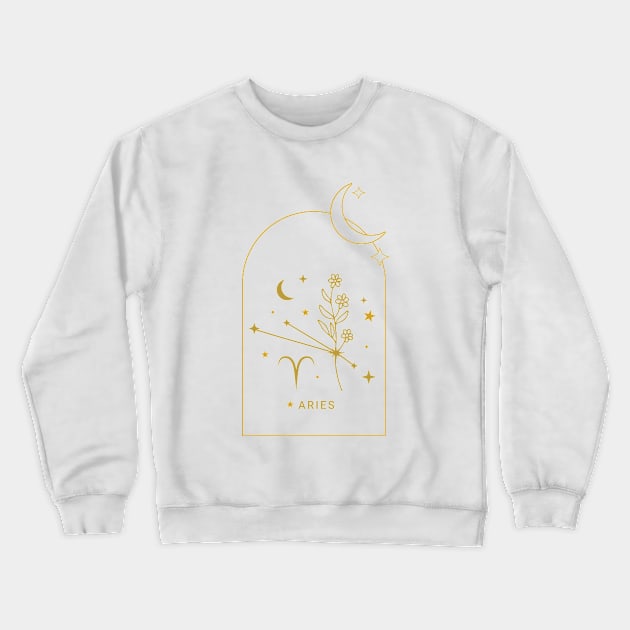 Aries Zodiac Constellation and Flowers - Astrology and Horoscope Crewneck Sweatshirt by Patty Bee Shop